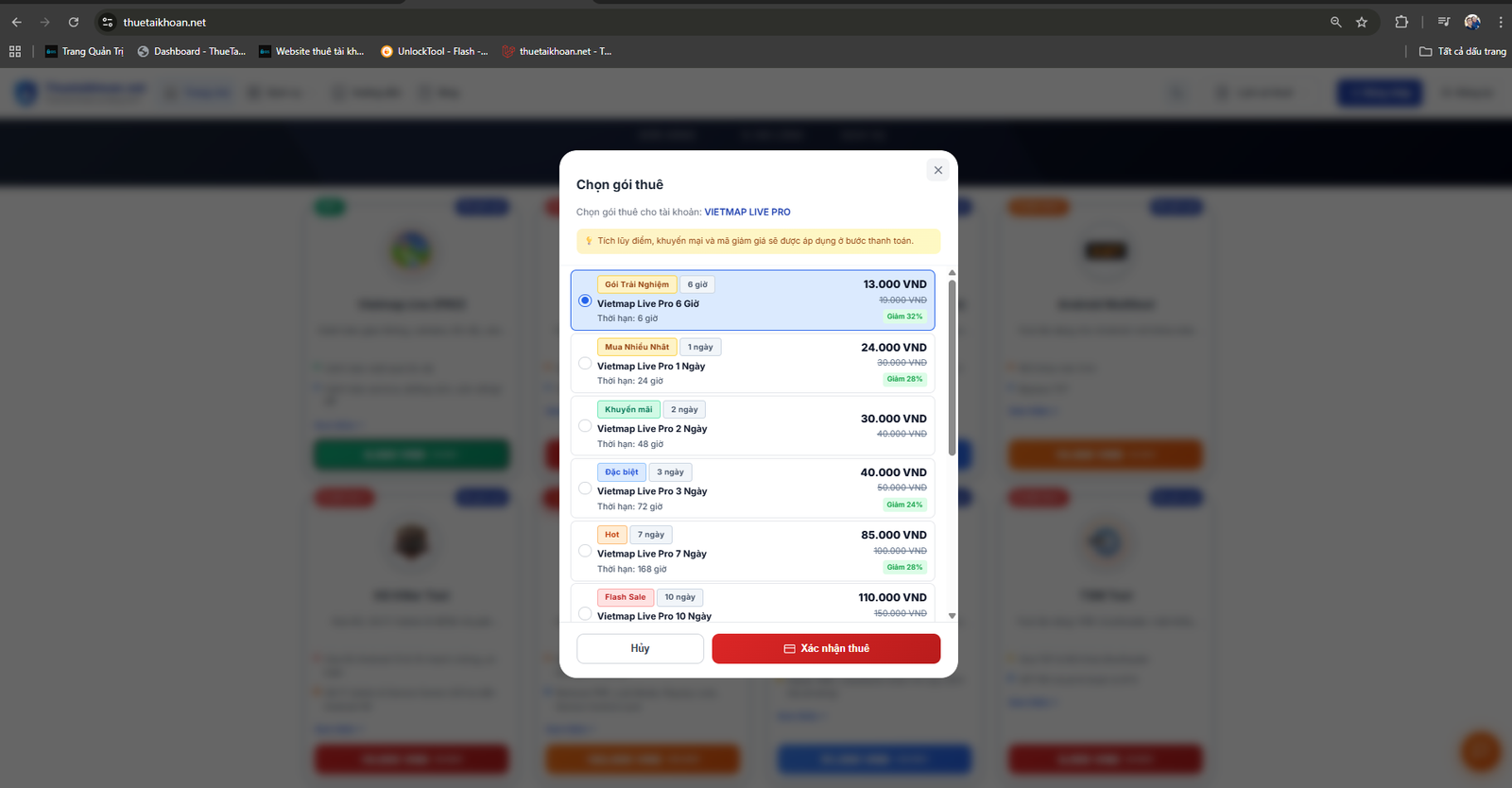 Chọn gói thuê tài khoản tại Thuetaikhoan.net - đa dạng gói thời gian